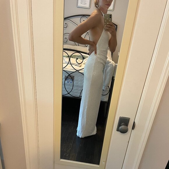 Anthropologie Ronny Kobo White Sequin Halter Dress - Picture 9 of 11